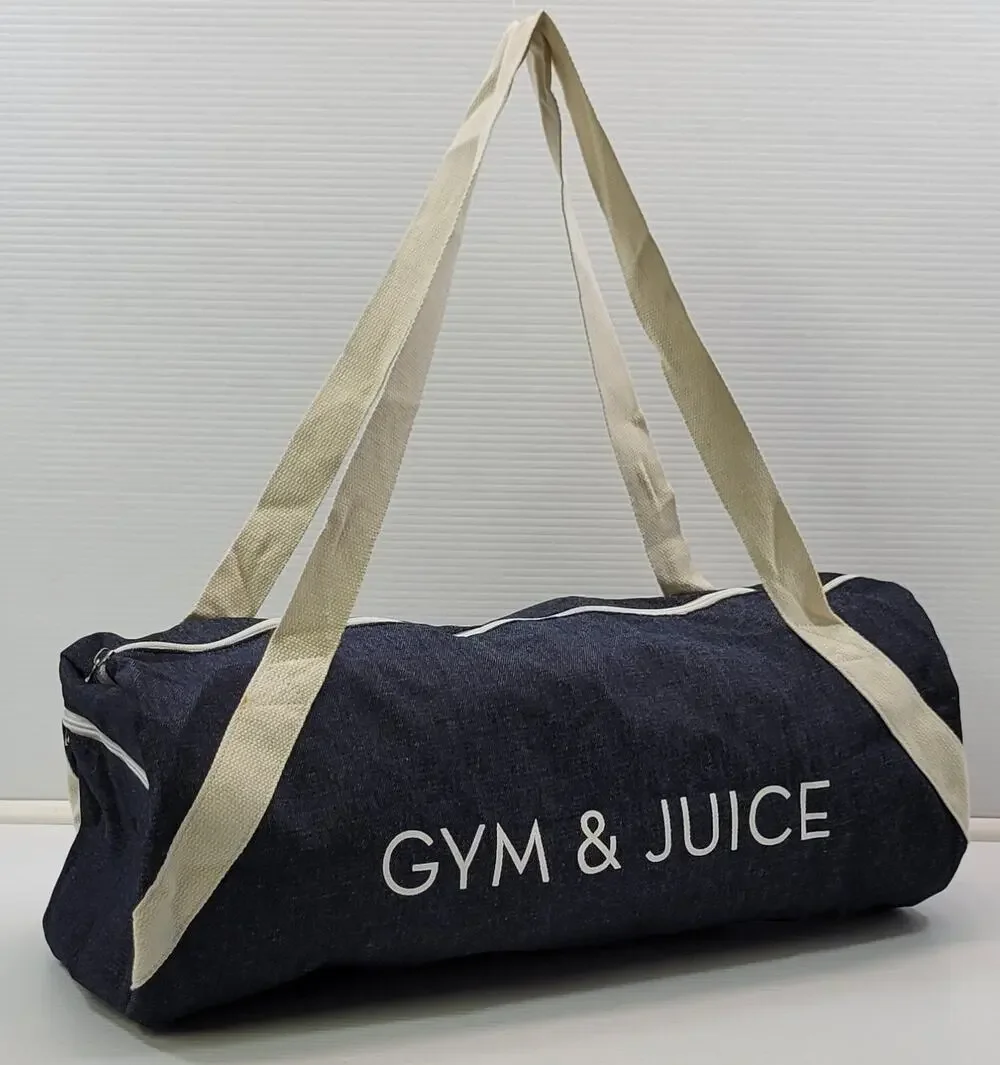 K) Gym & Juice Athletic Blue Denim Shoulder Duffle Bag 19